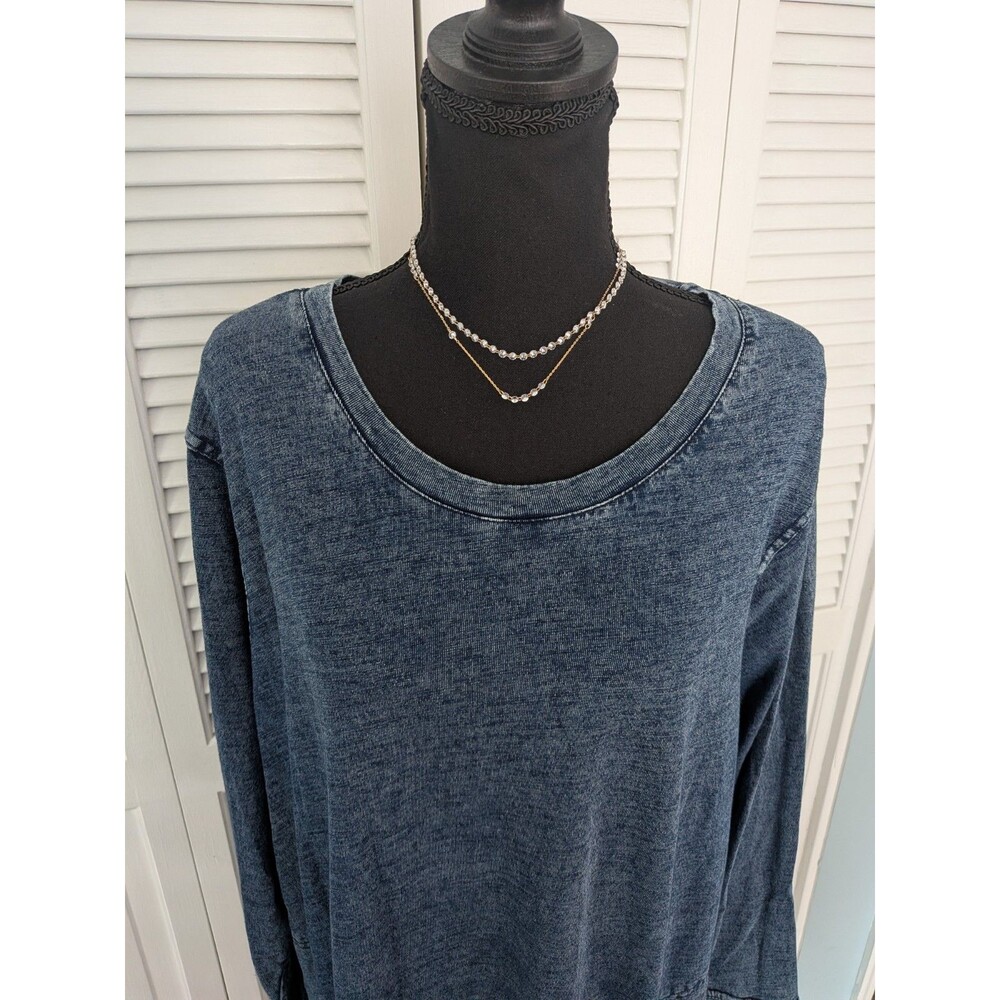 Jane & Delancey Boutique Dress 2X Blue Denim Look Knit Stretch Casualcore Comfy - Picture 2 of 11